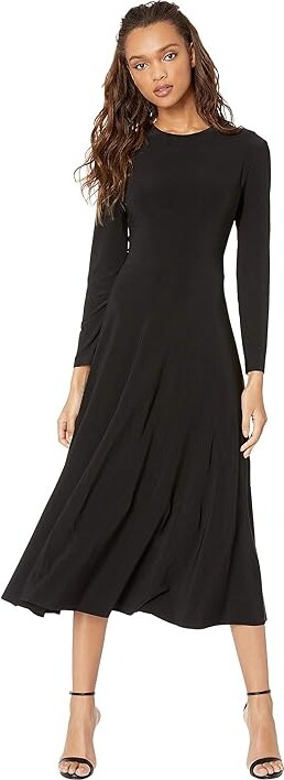 Norma Kamali Long Sleeve Flared Dress Women's Dress Black : MD (Women's 6), Spandex/Polyester/Jersey
