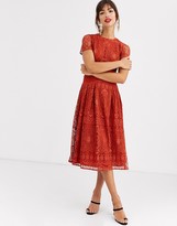 Thumbnail for your product : ASOS DESIGN DESIGN short sleeve prom dress in lace with circle trim details