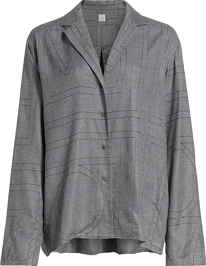 Totême Women's Monogram Flannel Pajama Top - Smoke Melange - Size 4