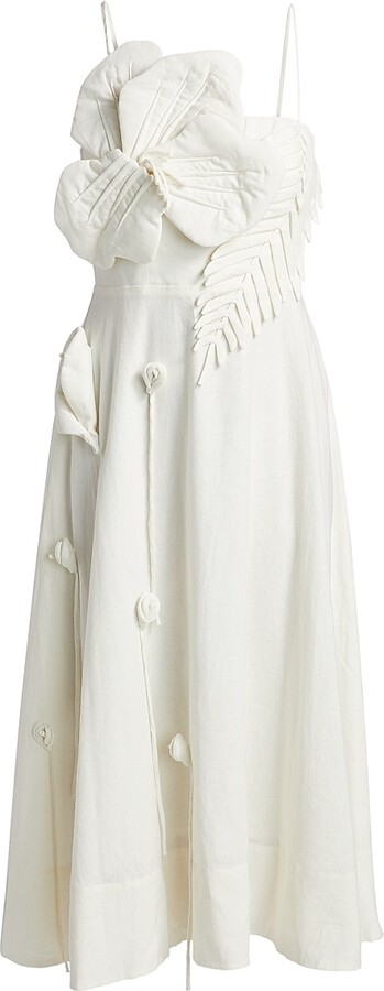 Farm Rio Women's Garden Appliqué Sleeveless Midi-Dress - Off White - Size Small