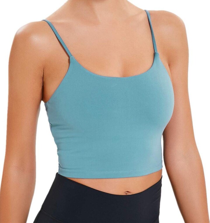 Yivise Women Padded Sports Bra Fitness Workout Running Shirts Summer  Spaghetti Strap Cami Tops Yoga Tank Crop Tops(Blue - ShopStyle