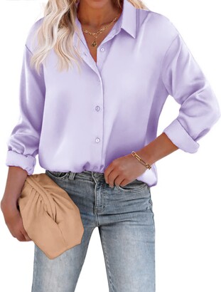 Chigant Women's Blouse Satin Silk Shirts Button Down Shirts Casual Loose  Long Sleeve Office Work Tunic Tops - ShopStyle