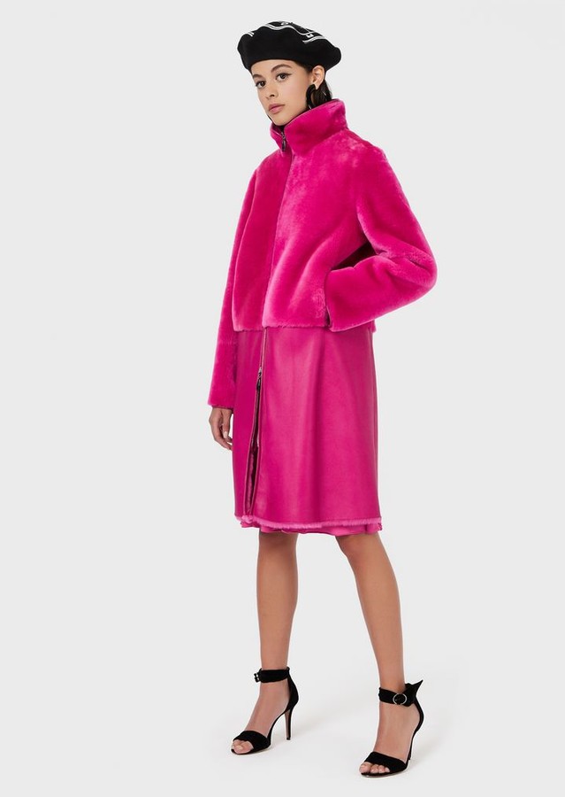armani shearling jacket pink