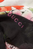 Thumbnail for your product : Gucci Fringed Floral-print Modal And Silk-blend Scarf - Black
