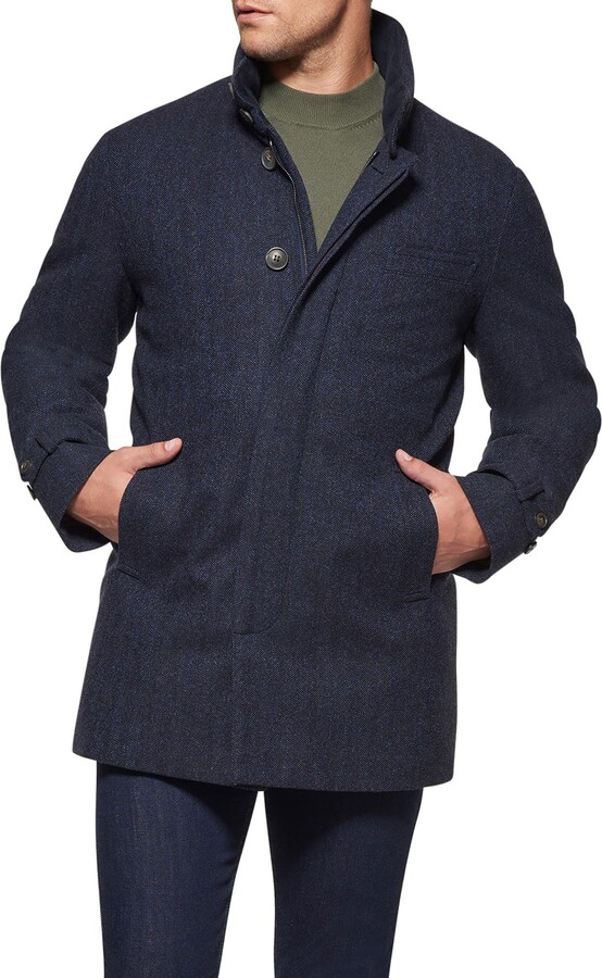 Norwegian Wool Waterproof Herringbone Wool Blend Car Coat