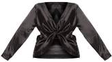 Thumbnail for your product : PrettyLittleThing Plus Mocha Satin Twist Front Long Sleeve Blouse
