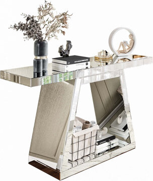 55.9" Modern Luxe Full-Body Mirror Entryway Table with Trapezoid Base – 360° Reflective Console Table