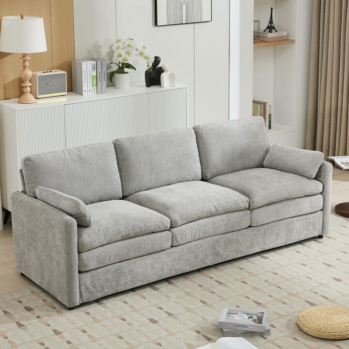 Harper&Bright Designs 89 in. Wide Flared Arm Chenille Rectangle Comfy Cloud Sofa in. Light Gray with Double-Layered Cushion Lumbar Pillows