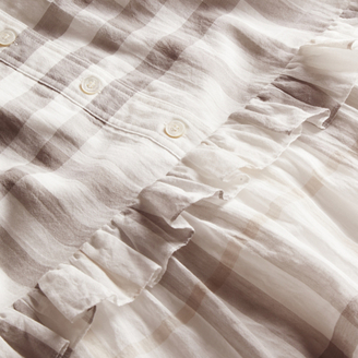 Burberry Ruffle Detail Cotton Check Shirt Dress