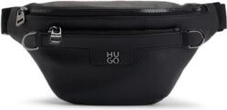 HUGO BOSS Belt bag in faux leather with metallic stacked logo- Black Men's