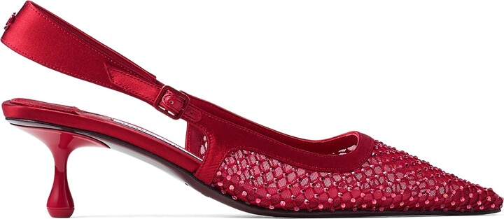 Jimmy Choo Amel 50 Satin-Mesh Embellished Slingback Pumps