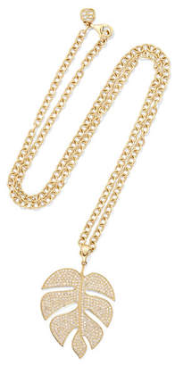 Sydney Evan Extra Large Monstera Leaf 14-karat Gold Diamond Necklace