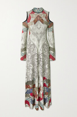 Etro Cold-shoulder Printed Ribbed-knit Maxi Dress
