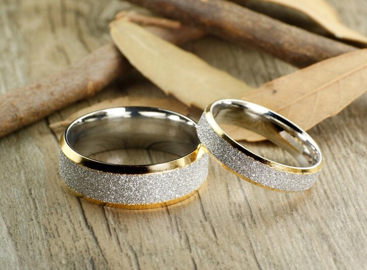 Etsy Handmade Two Tone Sparkle Gold His&her Matching Wedding Anniversary Titanium Rings Set Comfort Fit