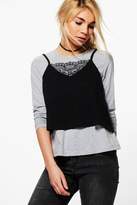Thumbnail for your product : boohoo Ashleigh 2 in 1 Lace Detail Cami Tee