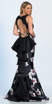 Dave and Johnny Daisy Print Ruffled Open Back Prom Dress