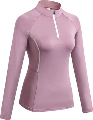 WOWENY 1/4 Zip Long Sleeve Running Top Womens with Thumb Holes Ladies Base Layer Top UPF 50 Gym Tops Women Outdoor Sport Shirt Quick Dry Breathable for Cycling Workout 