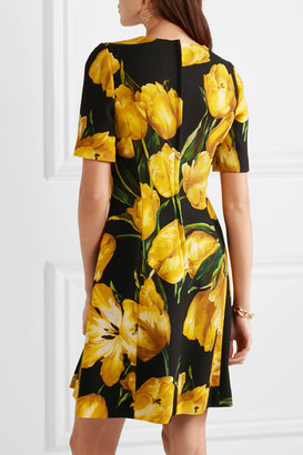 Dolce & Gabbana Floral-print Wool-crepe Mini Dress - Yellow