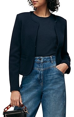 collarless navy coat