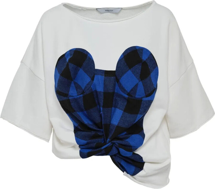 pushBUTTON Twisted-Hem Check-Print Top