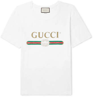 Gucci Distressed Printed Cotton-jersey T-shirt - White