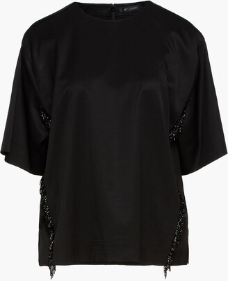 Womens Clothing Tops Short-sleeve tops St John Bead-embellished Satin-twill Top in Black 