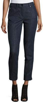 Escada J477 Slim Ankle Jeans with Faux-Leather Stripe