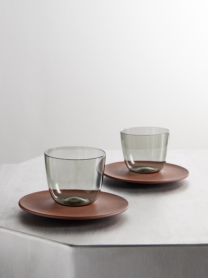 LOBMEYR - + Meissen Set Of Two Glass And Stoneware Espresso Cups And Saucers - Neutrals