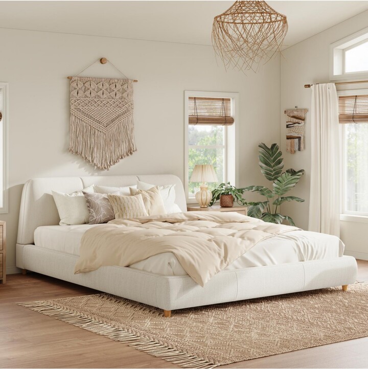 Streamdale Furniture White Linen Upholstered Bed Frame