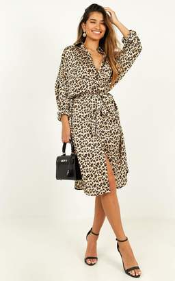 Showpo Reach For Her shirt dress in leopard print satin - S/M Sale