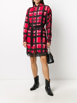Ermanno Ermanno Belted Hand-Painted Check Shirt Dress
