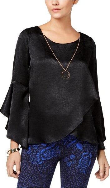 Thalia Sodi ThaliaSodiWomensRuffledKnitBlouse,deepblack,X-Small