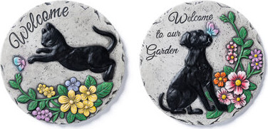 August Grove 2 Cement Garden Stepping Stones With Cat & Dog Prints - 10 Inch Pet-Themed Path Stones