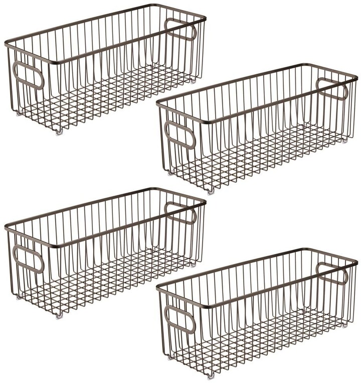 mDesign Metal Kitchen Pantry Food Storage Basket Bin, 16" Long, 4 Pack