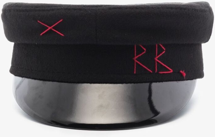 Ruslan Baginskiy Black Monogram Embroidered Wool Baker Boy Hat