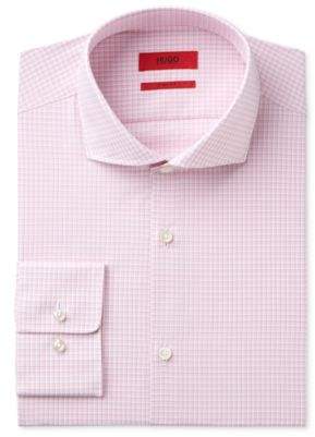 HUGO BOSS Men's Slim-Fit Pink & Blue Micro Check Dress Shirt