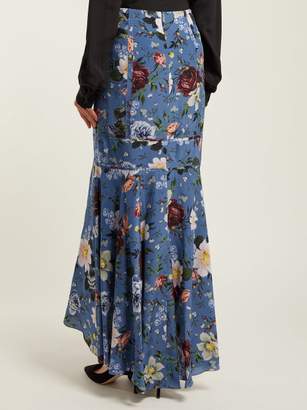 Erdem Tallulah Gertrude Print Silk Skirt - Womens - Blue Multi