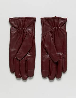ASOS DESIGN Leather Gloves In Burgundy