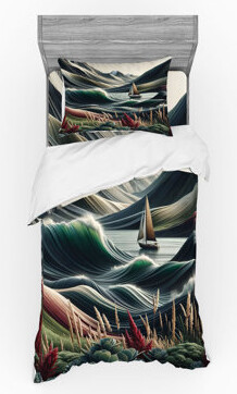 Ambesonne Nautical Bedding Set & Sepia Green and Ruby