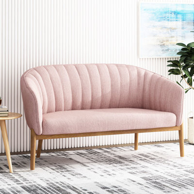 George Oliver Blush Mid Century Modern , Channel Stitched , Brown Rubberwood Frame Material, Feet