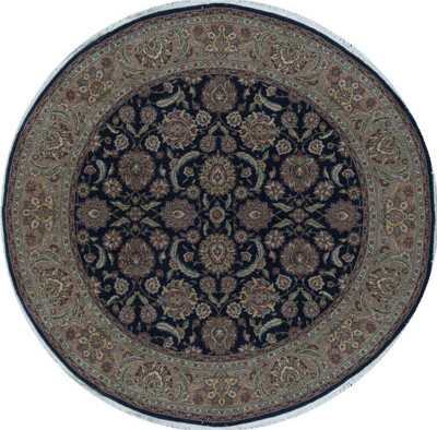 Bokara Rug Co. Inc. Hand-Knotted High-Quality Navy and Gold Round Area Rug