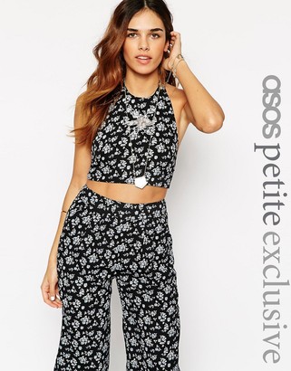 ASOS Petite PETITE Co-ord Top With Halter Neck In Ditsy Floral With Floral Inserts