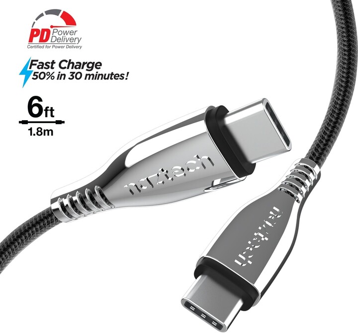 Naztech Titanium USB-C to USB-C Braided Cable 6ft