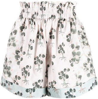Biyan Floral-Print Smocked-Waist Shorts
