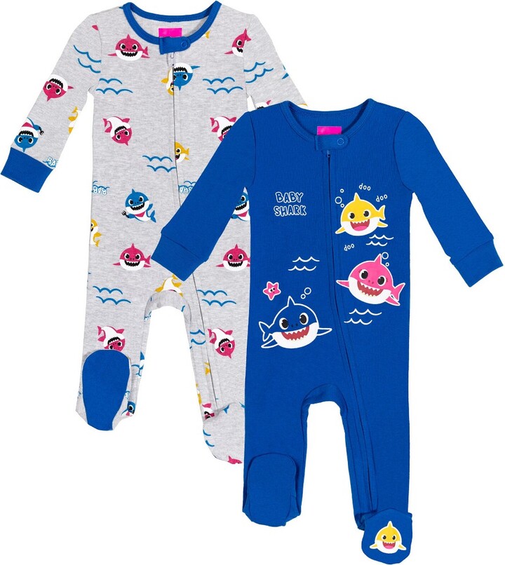 Pinkfong Baby Shark Newborn Baby Boys 2 Pack ZipUp Long Sleeve Sleep N