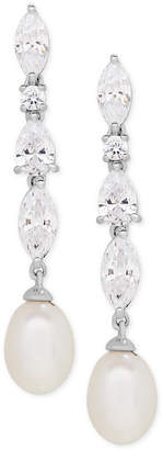 Arabella Cultured Freshwater Pearl (9 x 7mm) and Swarovski Zirconia Drop Earrings in Sterling Silver, Created for Macy's