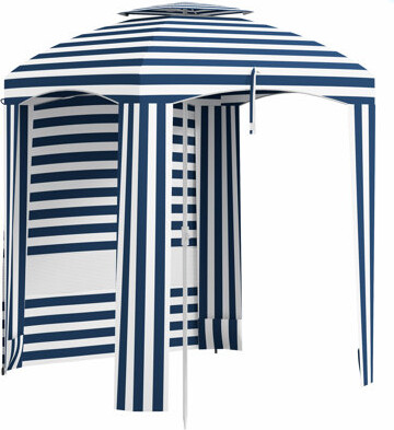 Highland Dunes Outsunny 5.8' X 5.8' Portable Beach Umbrella With Double-Top Ruffled Outdoor Cabana With Walls Vents Sandbags Carry Bag
