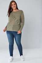 Thumbnail for your product : Yours Clothing YoursClothing Plus Size Womens Stripe Scoop Neck Top With Asymmetric Frill