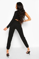 Thumbnail for your product : boohoo Crinkle Rib Exposed Seam Crop And Track Pants