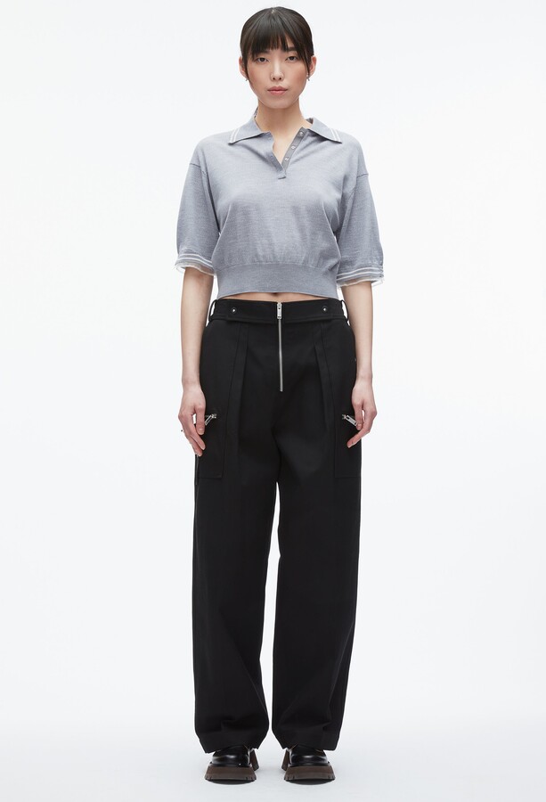 Cropped Polo with Organza in GREY MELANGE